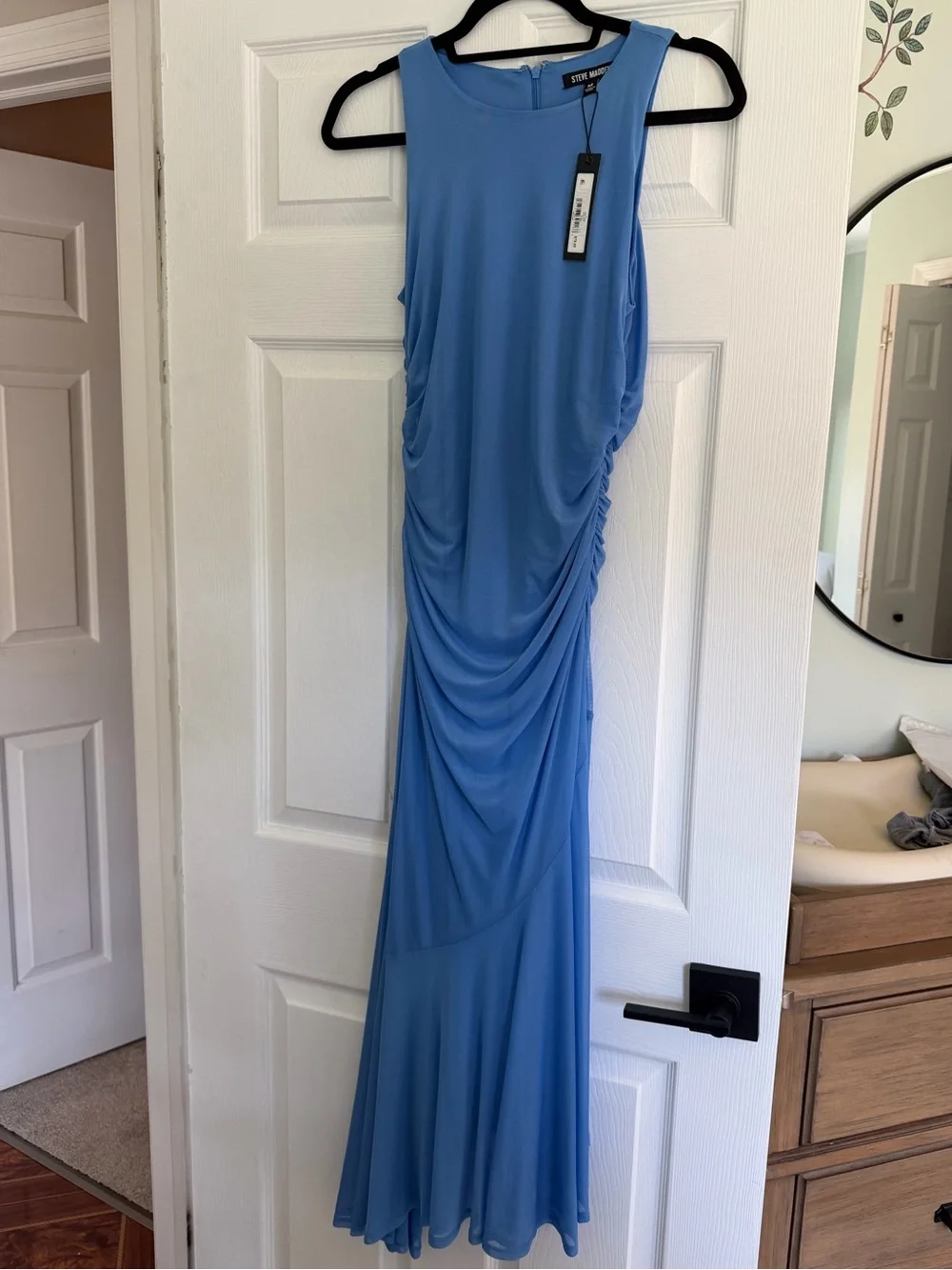 Steve Madden - Laney Dress - Bright Blue Asymmetrical Ruched Midi Dress